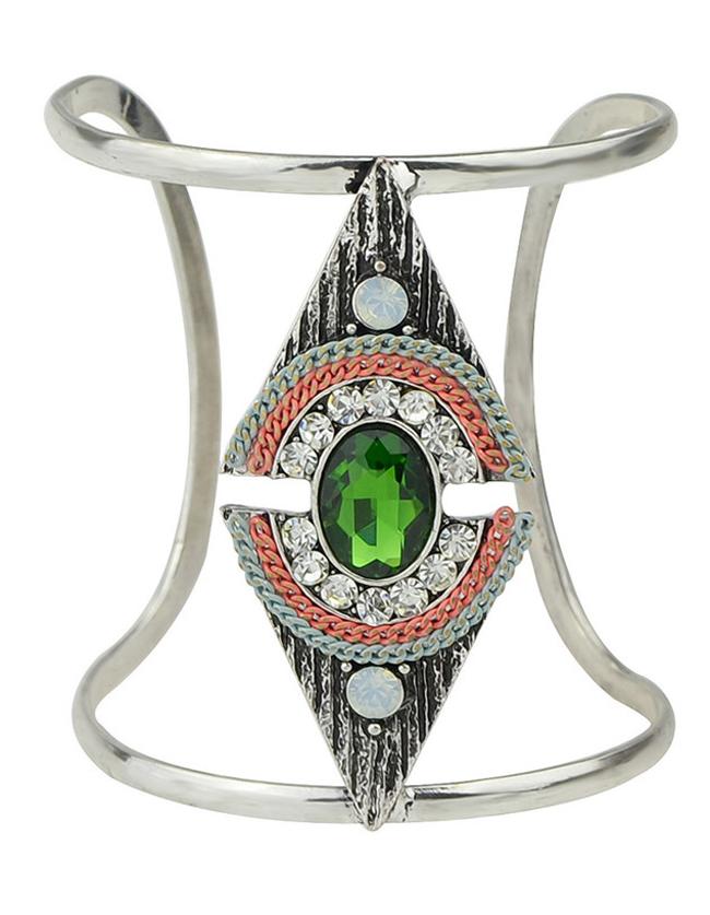 Shein Green Rhinestone Wide Cuff Bracelet
