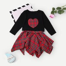 Shein Toddler Girls Embroidery Detail Top With Asymmetric Hem Skirt
