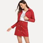 Shein Single-breasted Corduroy Crop Coat With Skirt