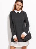 Shein Heather Grey Contrast Collar And Trim Dress