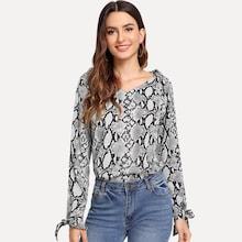 Shein Knot Cuff Snake Print Blouse