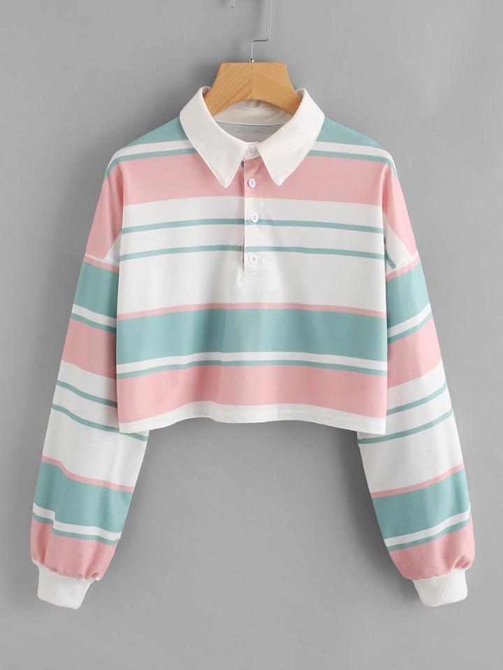 Shein Drop Shoulder Striped Crop Pullover