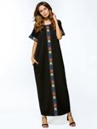 Shein Contrast Embroidered Tape Detailed Maxi Dress
