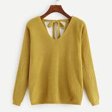 Shein Self Tie Back V Neck Sweater