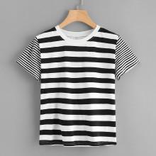 Shein Two Tone Mixed Stripe T-shirt