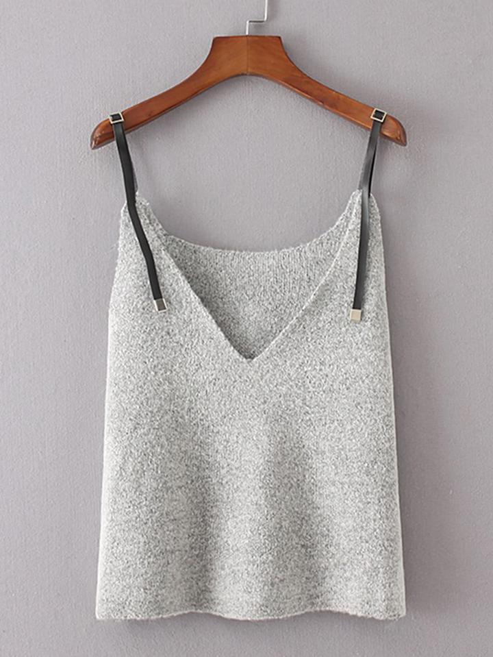 Shein Contrast Pu Strap Knit Cami Top