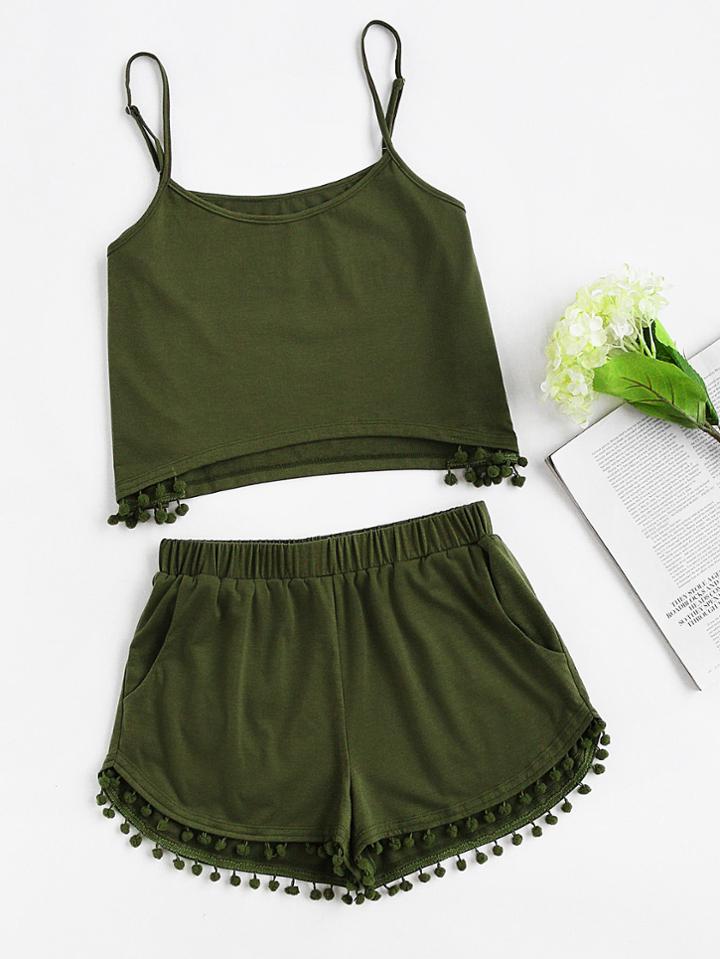 Shein Pom Pom Detail Cami And Shorts Set