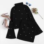 Shein Pearl Beading Bell Sleeve Top & Skirt Set