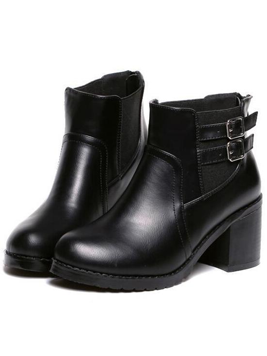Shein Black Chunky Heel Buckle Strap Vintage Boots