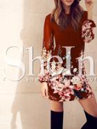 Shein Red Crew Neck Floral Shift Dress