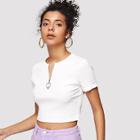 Shein O-ring Zip Up Rib Knit Crop Tee