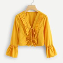 Shein Flounce Sleeve Lace Up Ruffle Top