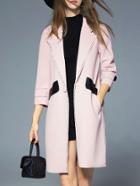 Shein Pink Lapel Contrast Pu Pockets Coat