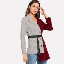 Shein Contrast Self Tie Asymmetric Hem Blazer