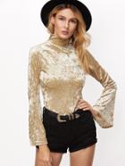 Shein Gold High Neck Bell Sleeve Velvet Top