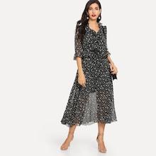Shein Star Print Mesh Ruffle Dress