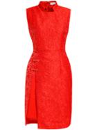 Shein Red Collar Sleeveless Jacquard Dress
