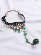 Shein Black Lace Crochet Bracelet With Flower Ring