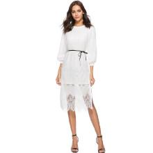 Shein Contrast Lace Tie Waist Dress