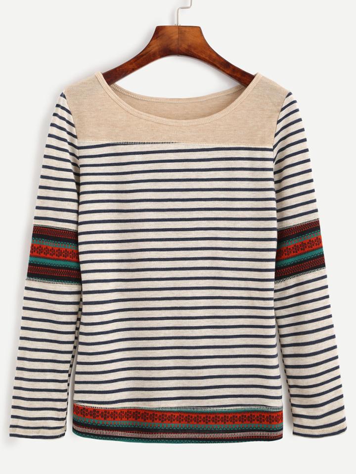 Shein White Striped Contrast York T-shirt