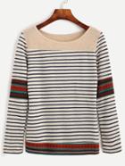 Shein White Striped Contrast York T-shirt