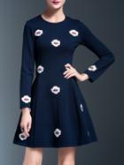 Shein Blue Applique Pouf A-line Dress