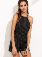 Shein Halter Vertical Striped Drawstring Romper