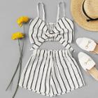 Shein Knot Front Pleated Striped Cami With Shorts