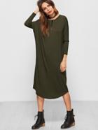 Shein Olive Green Dolman Sleeve Curved Hem Tee Dress