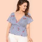 Shein Plus Double V Neckline Mixed Print Top