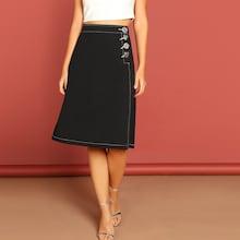 Shein Button Up Ruffle Dip Hem Skirt