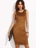 Shein Camel Faux Suede Open Back Tank Dress