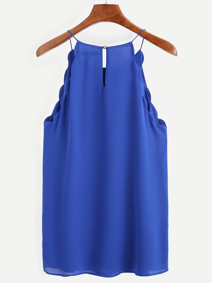 Shein Royal Blue Keyhole Scallop Chiffon Cami Top