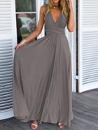 Shein Grey Georgette Surplice Deep V Neck Self-tie Maxi Dress