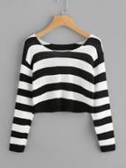 Shein Contrast Stripe Crop Sweater