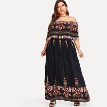 Shein Plus Flounce Layered Tassel Trim Dress
