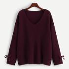 Shein Grommet Lace Up V Neck Sweater