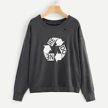 Shein Plus Recycling & Letter Print Pullover