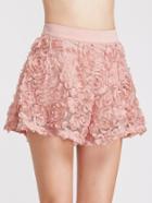 Shein Pink Flower Applique Wide Leg Shorts
