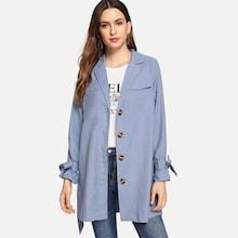 Shein Pocket Front Belted Cuff And Waist Coat