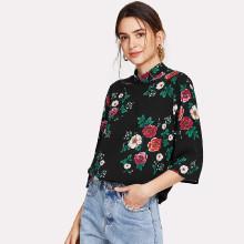 Shein Floral Print Mock Neck Top