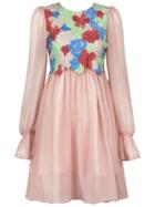 Shein Pink Round Neck Long Sleeve Crochet Dress