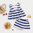 Shein Girls Striped Bow Embellished Top And Shorts Set