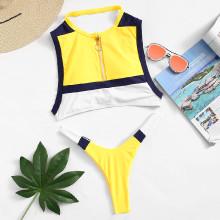 Shein Zipper Front Colorblock Tankini Set