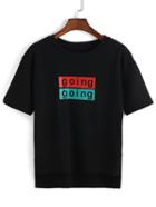 Shein Dip Hem Letters Print Black T-shirt