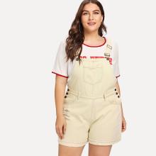 Shein Plus Pocket Patched Ripped Denim Romper