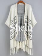 Shein White Batwing Striped Tassel Sweater