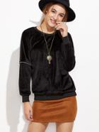 Shein Black Zipper Trim Velvet Sweatshirt