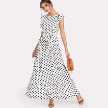 Shein Ruffle Trim Polka Dot Textured Dress