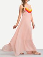 Shein Pink Spaghetti Strap Fringe Chiffon Beach Dress